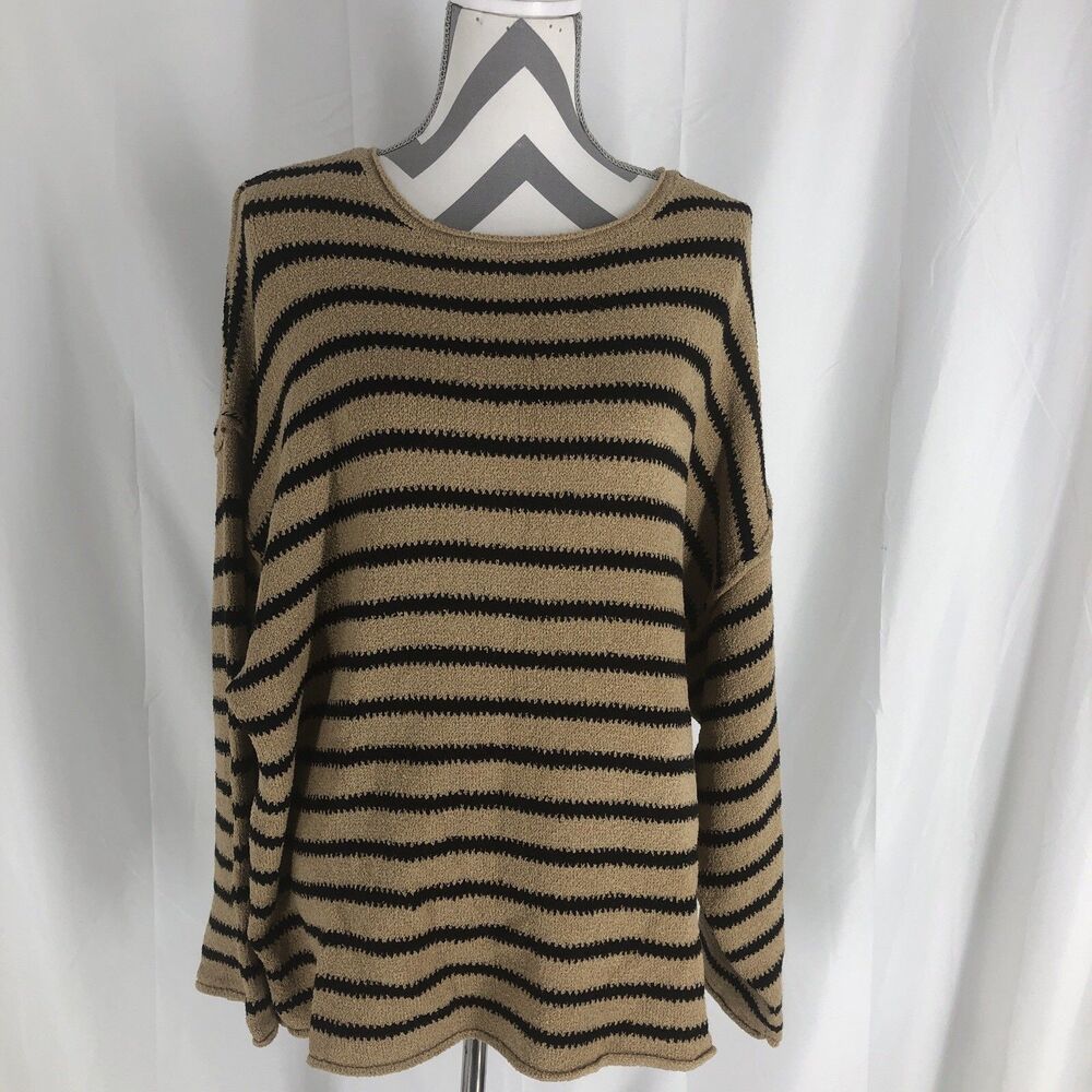 Promesa The Cypress Sweater Medium Tan Black Striped Oversized Cozy Knit Jumper